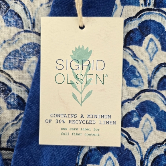 SIGRID OLSEN Linen Three-Quarter Sleeve Collared Popover Top. Size Medium. New. - Picture 10 of 10
